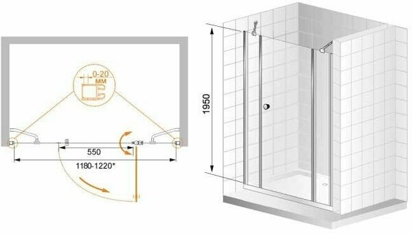 Душевая дверь (180х195) CEZARES ELENA ELENA-W-B-13-60+60/60-C-Cr